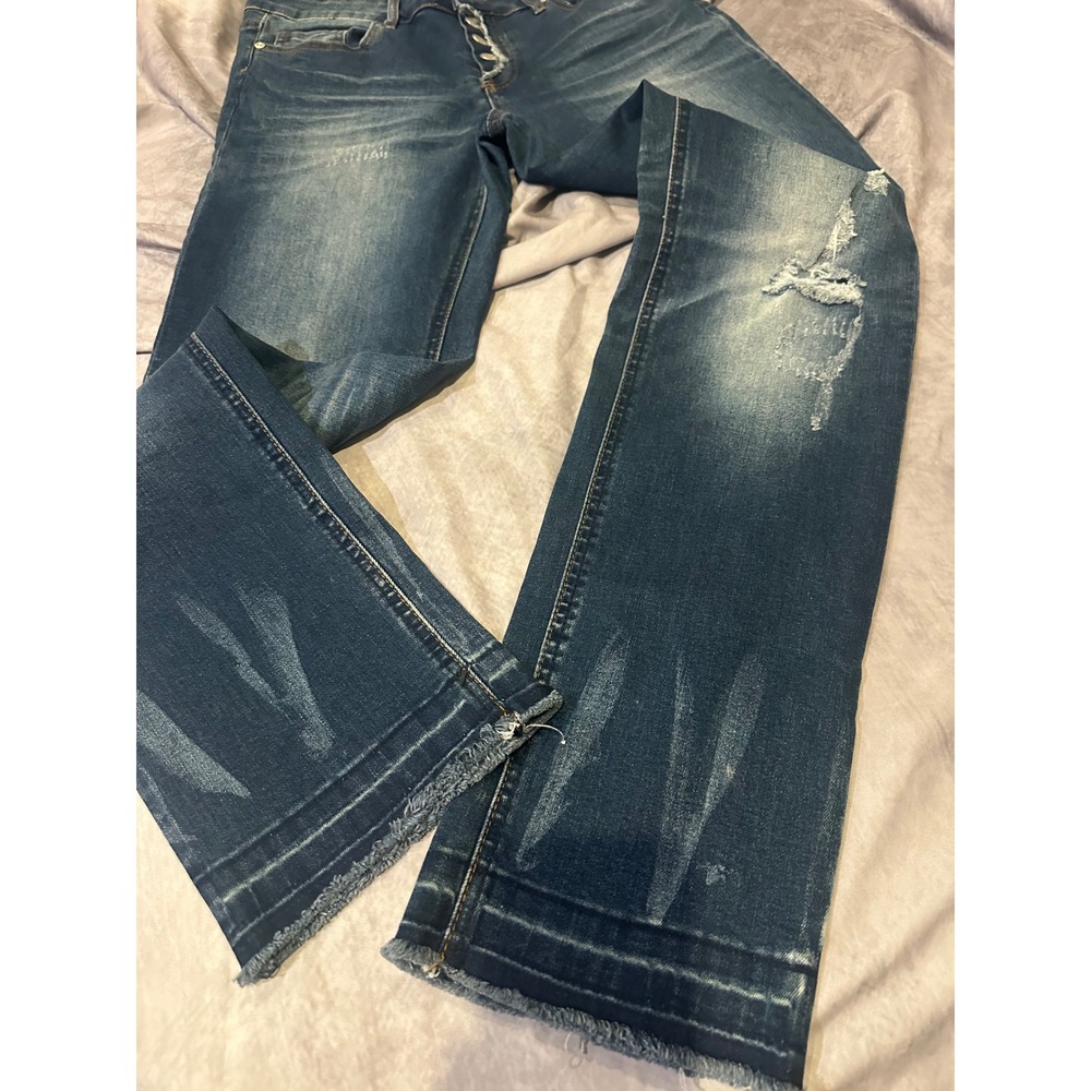 R1893 Womens Distressed Skinny Jeans Dark Wash Button Fly Frayed Hem Size 10 - Picture 4 of 14